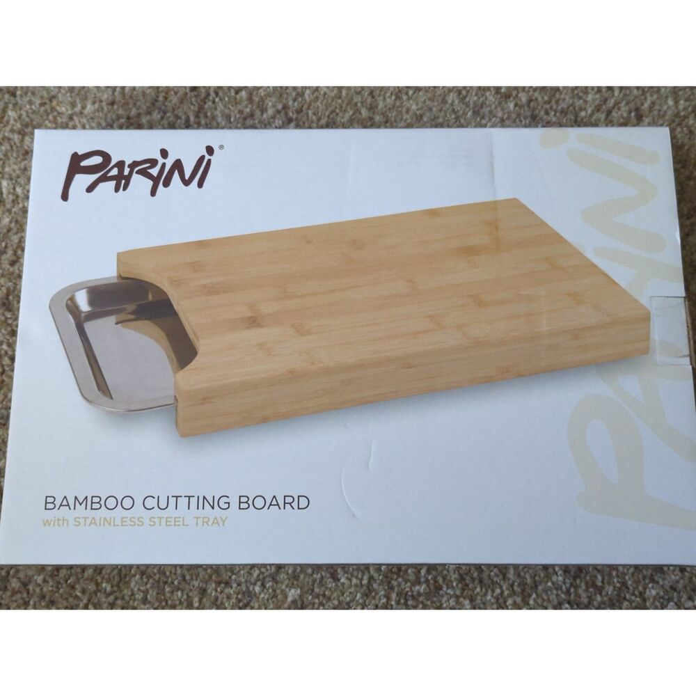Brand New Parini Bamboo Cutting Board w/ Stainless Steel Tray